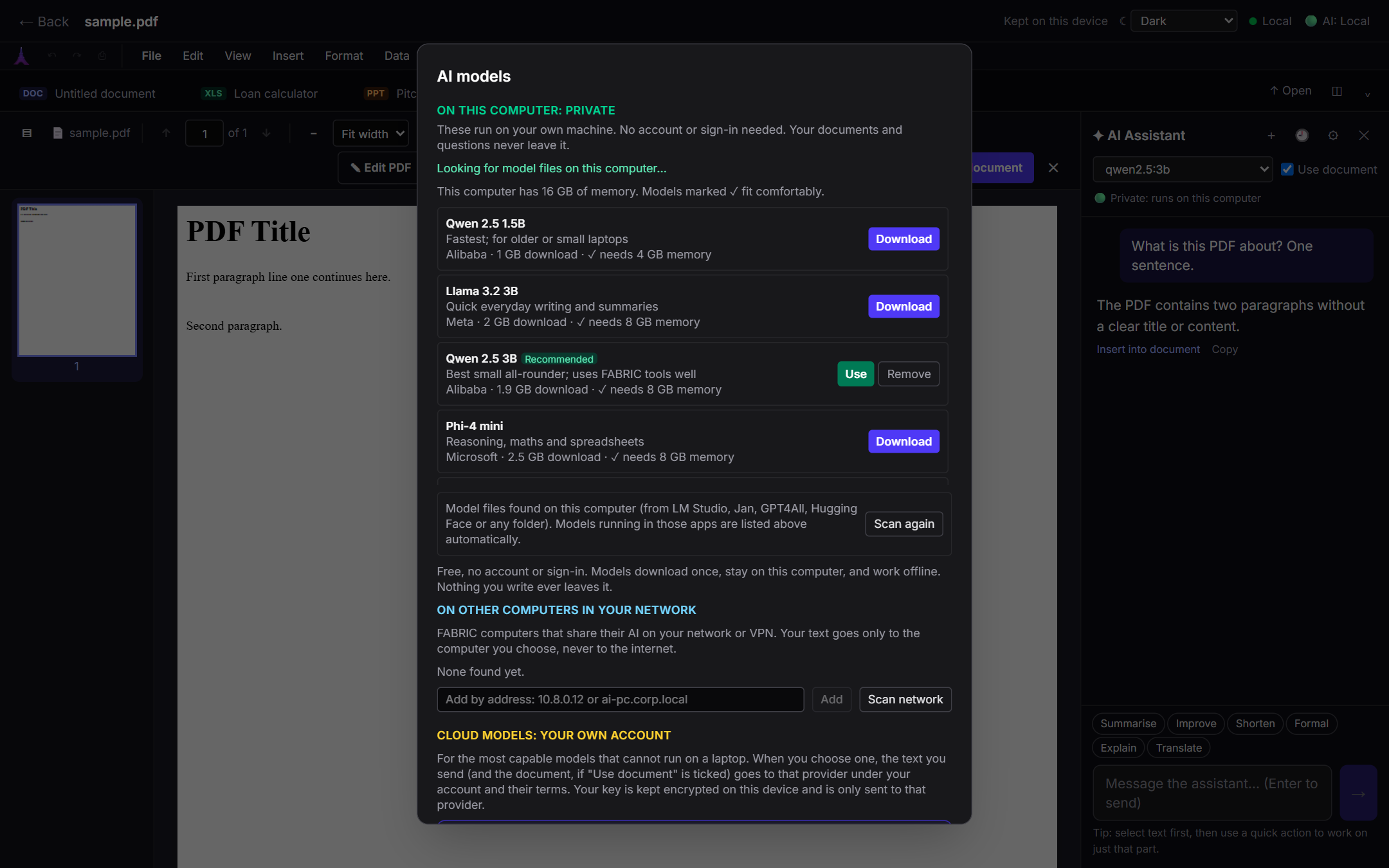 Choosing an AI model to download in FABRIC